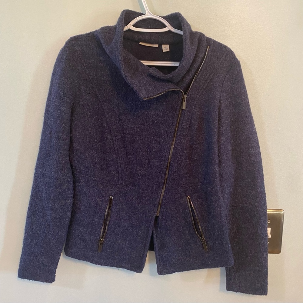 Halogen Navy Blue Asymmetrical Zip Jacket